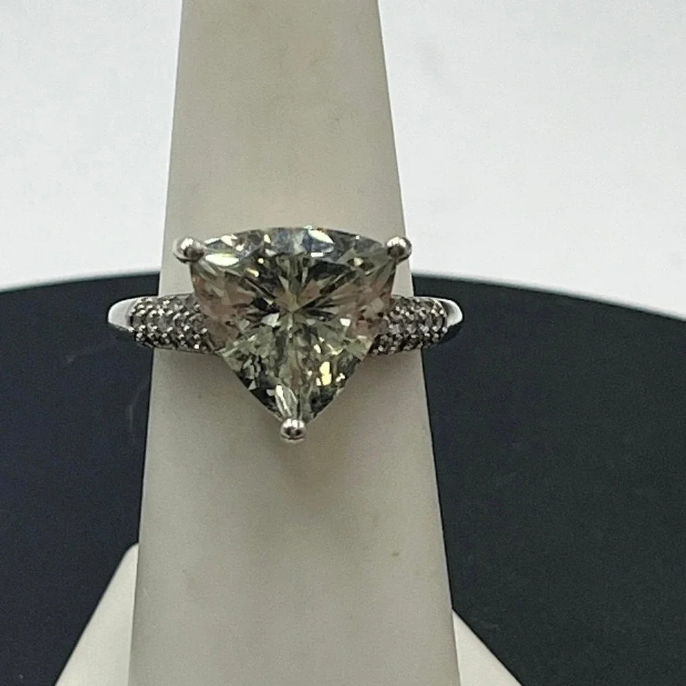 D'Joy‎ Genuine Green Amethyst White Topaz 925 Sterling Silver Cocktail Ring Sz 7